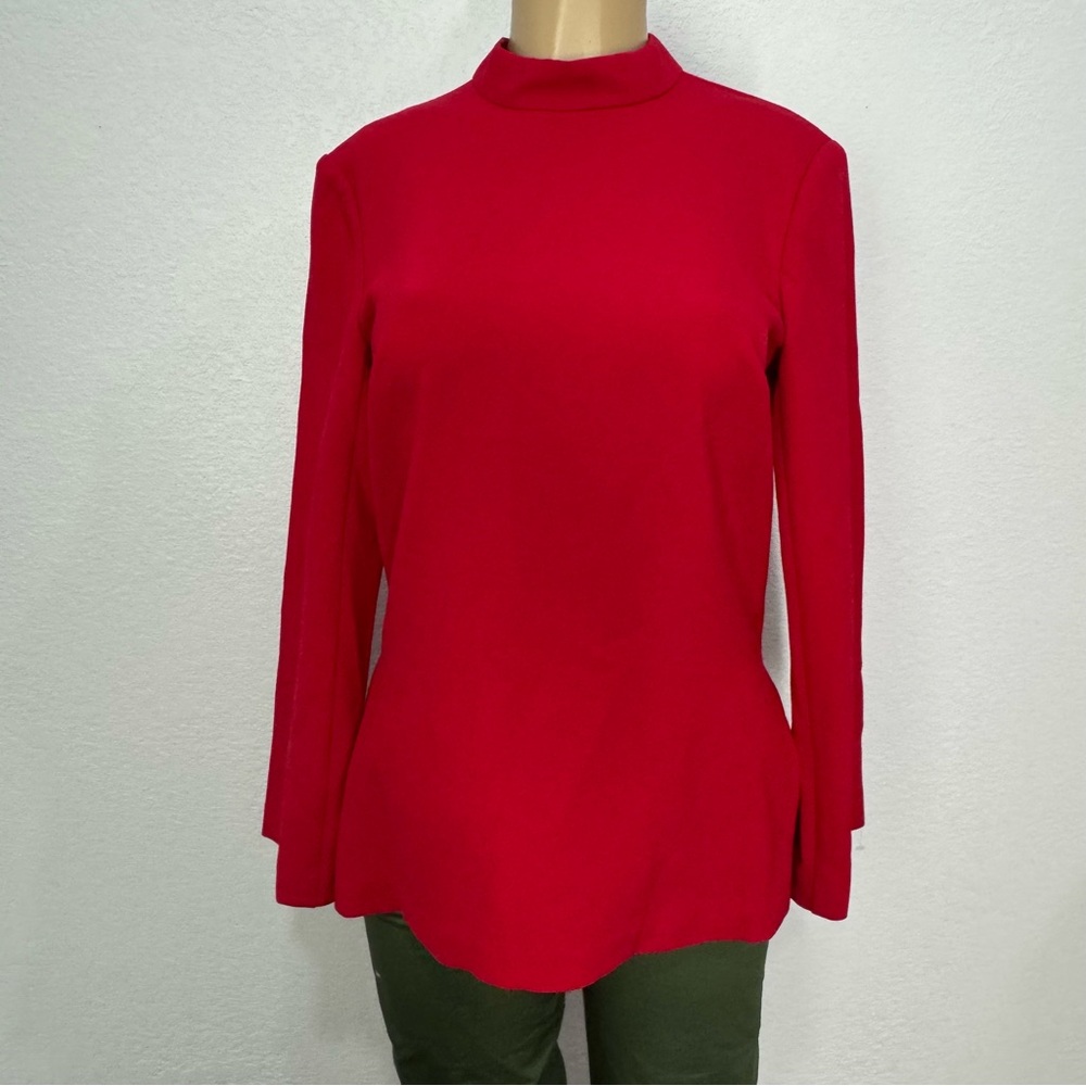 Trina Turk Red Boxy Long Sleeve Blouse with Mandarin Collar women’s size 4